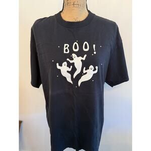 Women's Halloween Ghost Boo Embroidered Short Sleeve Size Large